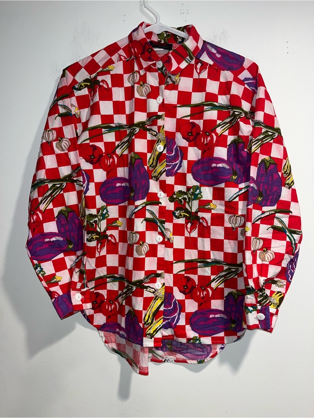 PASTA VTG 80s/90s long sleeve checkered veggie print button down (read)